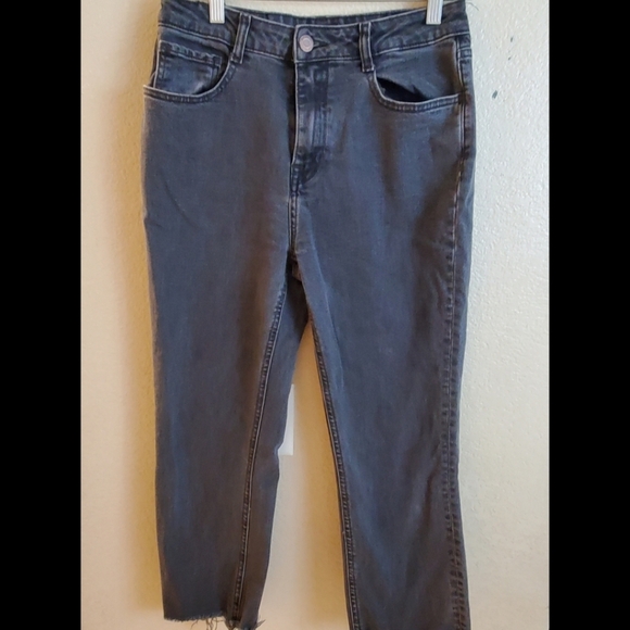 Frank & Oak Karen High Waist Gray Boyfriend Frayed Raw Hem Ankle Flare Jeans 27 - Picture 3 of 9